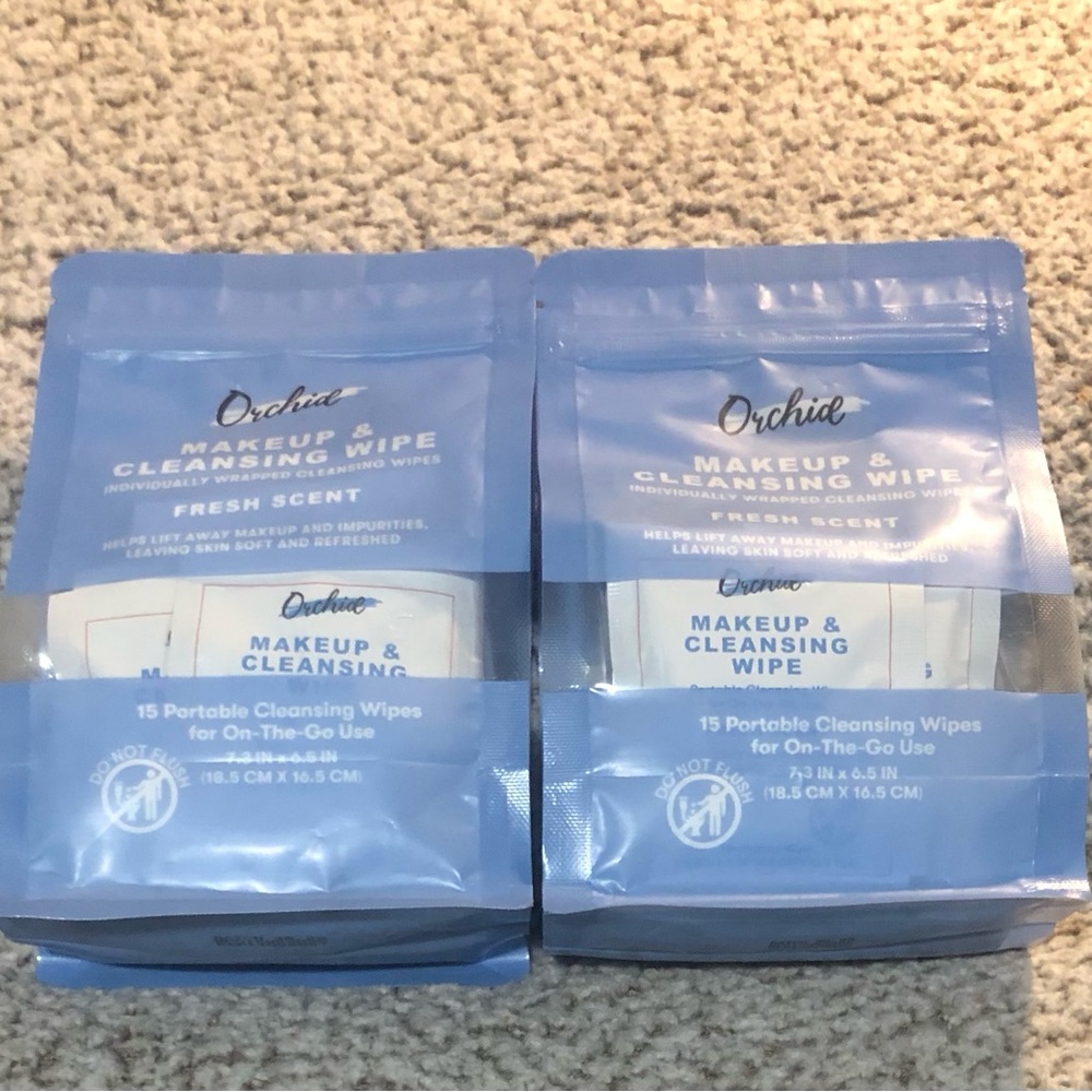 Orchid Makeup & Cleansing Wipes Fresh Scent 15 Portable Wipes in each (Set of 2)